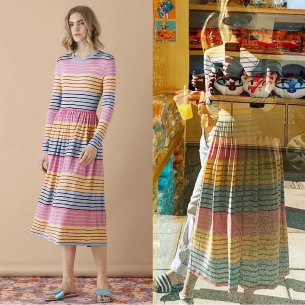 Stine Goya Joel Striped Long Sleeve Jersey Dress Medium